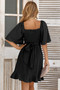 V Neck Bell Sleeves Ruffle Elastic Waist Wrap Dress