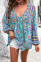 All Over Floral Print Cross Deep V Boho Top