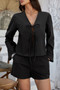 Two Pieces Tie Open Front V Neck Long Sleeve Sets