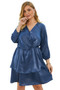 Plus Size Solid V Neck Ruffled Hem Dress