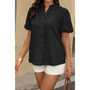 Button Down Lantern Puff Short Sleeve V Neck Top​