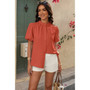Button Down Lantern Puff Short Sleeve V Neck Top​
