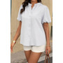 Button Down Lantern Puff Short Sleeve V Neck Top​