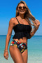 Ruffle Falbala Waist Knot Front Tankini Swimsuit
