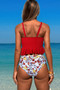 Ruffle Falbala Waist Knot Front Tankini Swimsuit