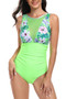 Sleeveless Color Block Floral Fit Lace Swimsuits