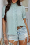 Stripe Button Down Ruffled Front Trim Shirt