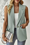 Sleeveless Solid Pockerts Button Front Open Suit