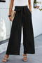 Elastic Waist Belt Pockets Wide Leg Pant