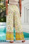 Floral Print Wide Stright Leg Pockets Elastic Pant