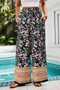 Floral Print Wide Stright Leg Pockets Elastic Pant