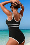 U Neck Contrast Trim Strip One Piece Swimsuit