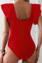 Ruffle Sleeves Deep V Neck Cross Lace Swimsuit