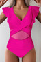 Ruffle Sleeves Deep V Neck Cross Lace Swimsuit