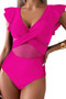 Ruffle Sleeves Deep V Neck Cross Lace Swimsuit