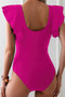Ruffle Sleeves Deep V Neck Cross Lace Swimsuit
