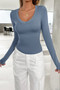 Plain V Neck Long Sleeve Fit T Shirt