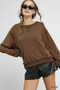 Umgee Round Neck Long Sleeve Fleece Sweatshirt