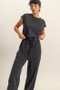 HYFVE Back Keyhole Round Neck Cap Sleeve Drawstring Jumpsuit