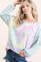 BiBi Tie Dye Terry Top with Wide Stripe Thermal Waffle