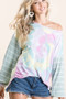 BiBi Tie Dye Terry Top with Wide Stripe Thermal Waffle