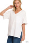 Zenana Front Pocket Raw Edge Boyfriend Tee
