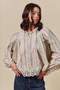 SO ME Floral Print Lace Button Down Shirt