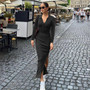 Women Sexy Polo Neck Rib Slit Dress