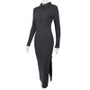 Women Sexy Polo Neck Rib Slit Dress