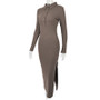 Women Sexy Polo Neck Rib Slit Dress