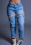 Women Relaxed High Rise Wide Leg Ripped Denim Pants