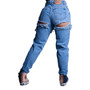 Women Relaxed High Rise Wide Leg Ripped Denim Pants