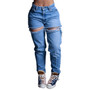 Women Relaxed High Rise Wide Leg Ripped Denim Pants