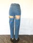 Women Relaxed High Rise Wide Leg Ripped Denim Pants