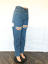 Women Relaxed High Rise Wide Leg Ripped Denim Pants