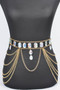 Metal Layered Chain Belt W/Acrylic Stone