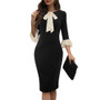 Fashion Women's Bodycon Career Patchwork Chic Color Block Round Neck Dress