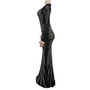 Women Solid Color Mesh See-Through Beaded Long Sleeve Maxi Dress