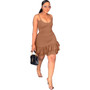 Women Casual Strap Ruffle Bodycon Dress
