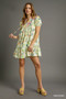 Umgee Floral Print Tie Neck Puff Sleeve Dress