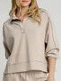 Umgee Exposed Seam Long Sleeve Polo Top with Side Slit