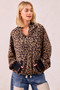 BiBi Leopard Print Waffle Half Zip Up Hoodie W Pocket