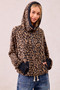 BiBi Leopard Print Waffle Half Zip Up Hoodie W Pocket