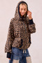 BiBi Leopard Print Waffle Half Zip Up Hoodie W Pocket