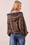 BiBi Leopard Print Waffle Half Zip Up Hoodie W Pocket