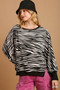 Umgee Zebra Striped Fleece Pullover Sweater Shirt