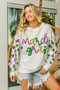 BiBi Fleur De Lis Sleeve Mardi Gras Pullover
