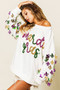 BiBi Fleur De Lis Sleeve Mardi Gras Pullover