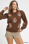 Umgee Floral Knit Sweater with Puff Sleeves
