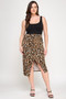 Plus Leopard Prt Asym Skirt W/ Buckle